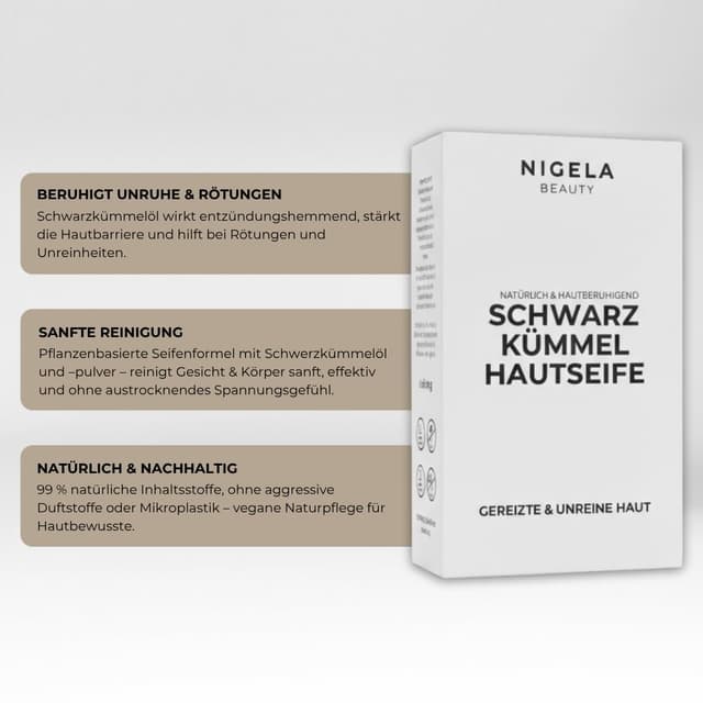 Detalle de Nigela 3x Schwarzkümmelöl Hautseife – feste Naturseife für Gesicht & Körper