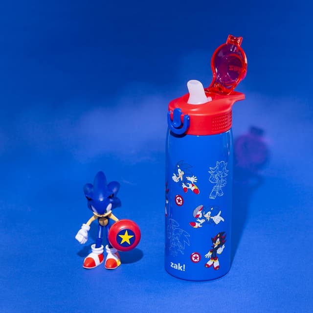 Detalle 2 de Zak Designs Sonic the Hedgehog Sage Kids 19oz Stainless Steel Water Bottle (Leak-Proof Straw, Handle)