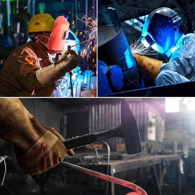 Thumbnail 4 de AOUCHI Leather Welding BBQ Fire Gloves Large