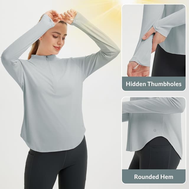Detalle 2 de baleaf Women’s Sun Shirts Hiking Shirt (Lightweight Long Sleeves) UPF 50+ Half-Zip Rash Guard