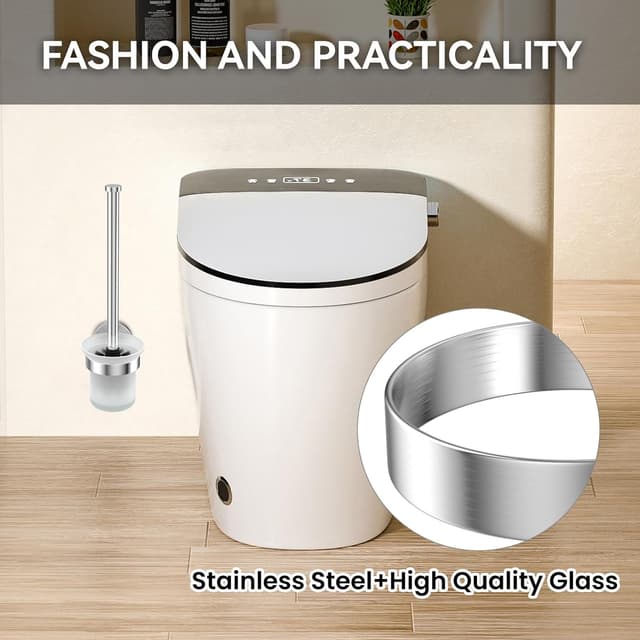 Detalle de Dailyart WC-Klobürste mit Halter (ohne Bohren), Edelstahl & Glas – 2er Pack inkl. Ersatzbürste
