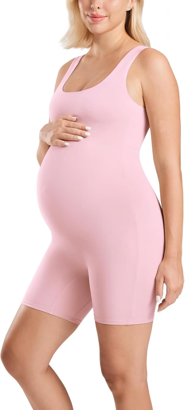 Detalle 2 de MOMANDA maternity bodysuit sleeveless shorts jumpsuit with square neck tank top