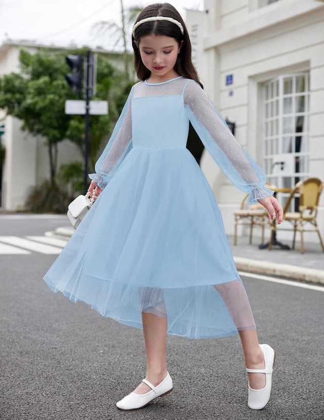 Detalle 2 de Arshiner Girls Contrast Mesh High-Low Dress 🎀