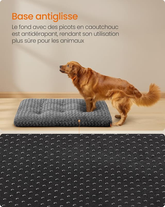 Detalle de Panier pour chien Feandrea XXL (122 x 74 cm) en tissu peluche gris ardoise, rembourrage doux antidérapant lavable