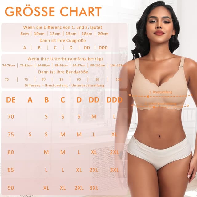 Detalle de Ganado Damen nahtloser BH ohne Bügel mit tiefem V-Ausschnitt – bequemes Bralette Soft Bustier