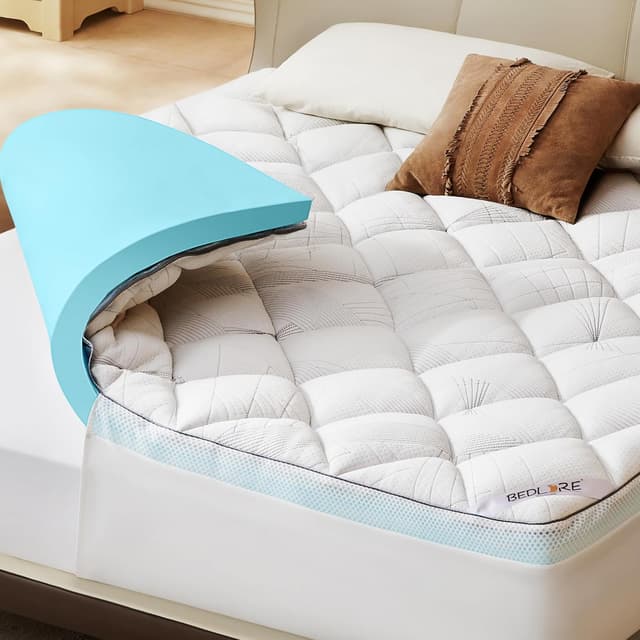 Imagen de BEDLORE Double Mattress Topper (2-in-1 Dual Layer: 2" Gel Memory Foam + 2" Plush Cover) – Medium-Firm, OEKO-TEX Certified en OfertitasTOP