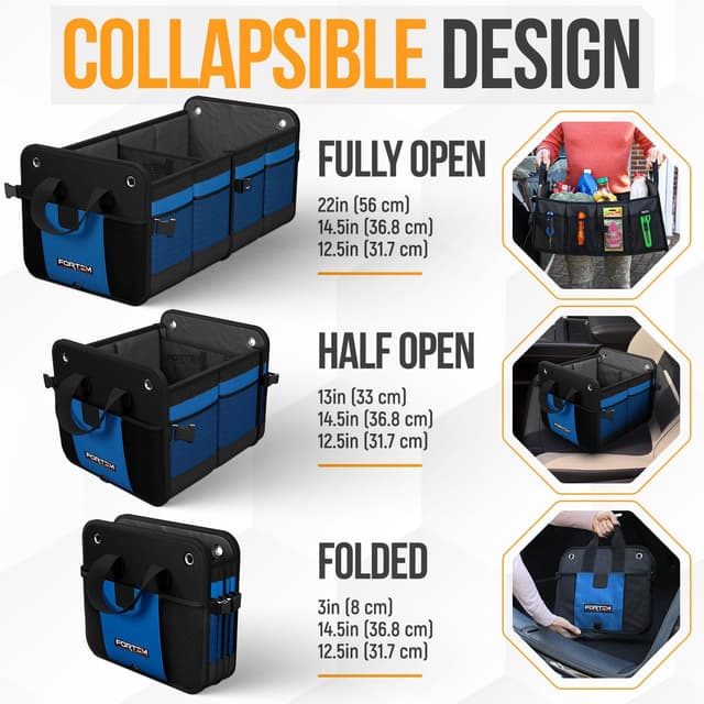 Thumbnail 6 de FORTEM Car Boot Organiser (65L) – collapsible multi-compartment trunk storage with straps