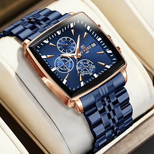Detalle 2 de FORSINING reloj de cuarzo para hombre con cronógrafo multifunción y caja/correa de acero inoxidable azul (Blue)