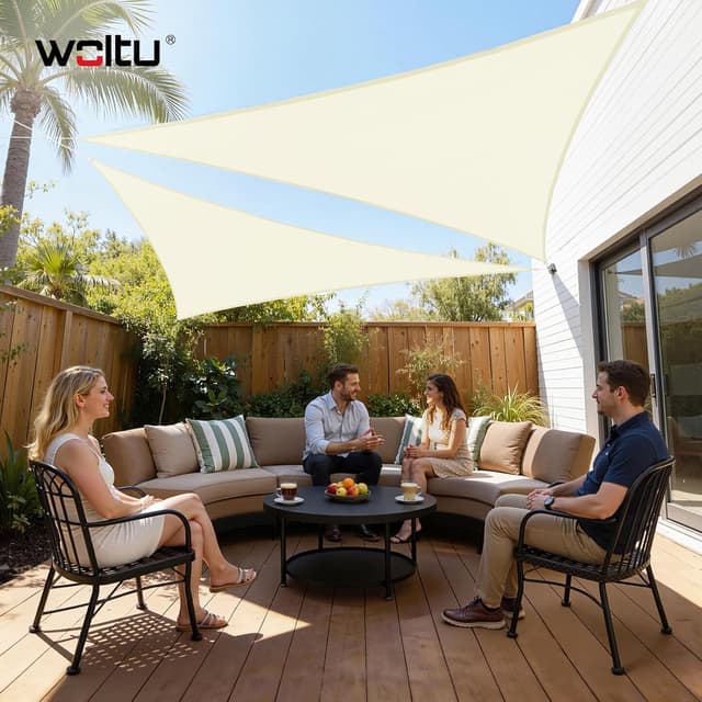 Detalle de WOLTU Voile d’ombrage triangulaire 3x3x4,25 m crème, imperméable et anti-UV