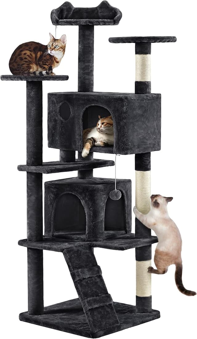 Detalle de Yaheetech 178cm Multi-level Cat Tree Tower with 2 Condos, 2 Platforms and 3 Scratching Posts