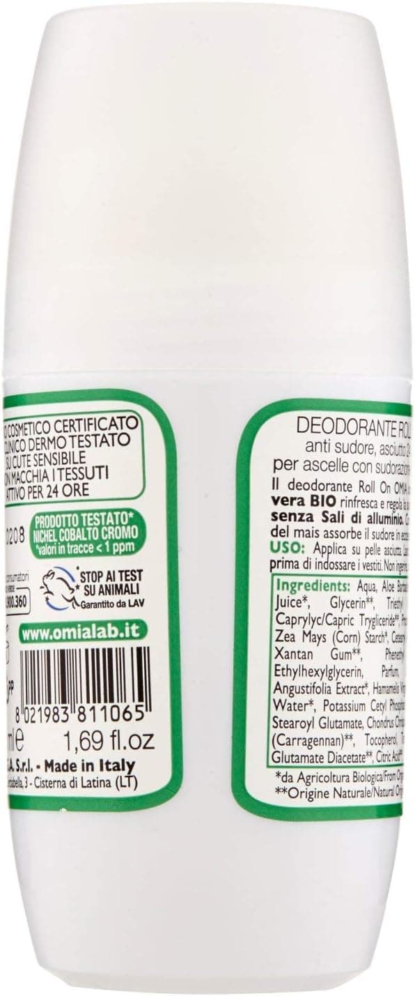 Detalle de Omia Ecobio Deo Roll On con Aloe Vera senza sali di alluminio, antitraspirante 50 ml