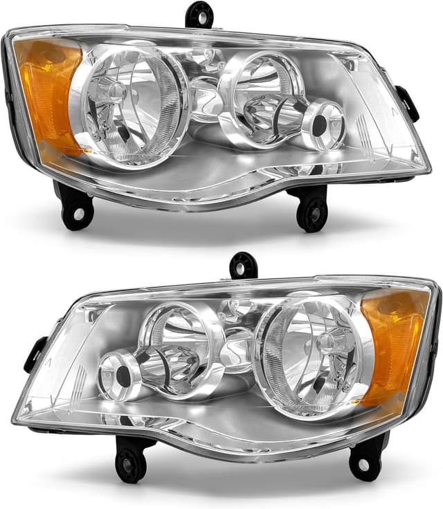 Detalle de ADCARLIGHTS OE-style Headlights for 2011–2018 Dodge Grand Caravan and 2008–2016 Chrysler Town & Country (Chrome Housing, Amber Reflector)