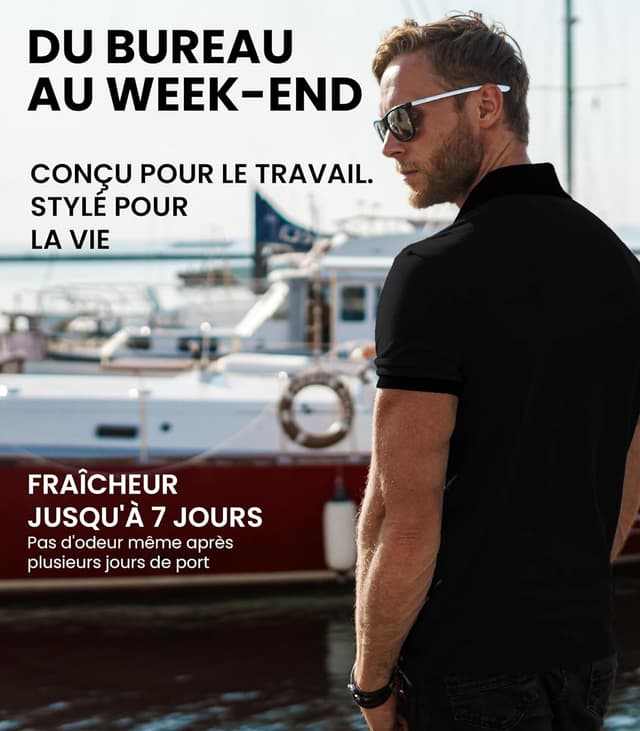 Detalle de Merino.tech Merinos Polo Homme en laine mérinos (100%) — polo léger manches courtes ou longues