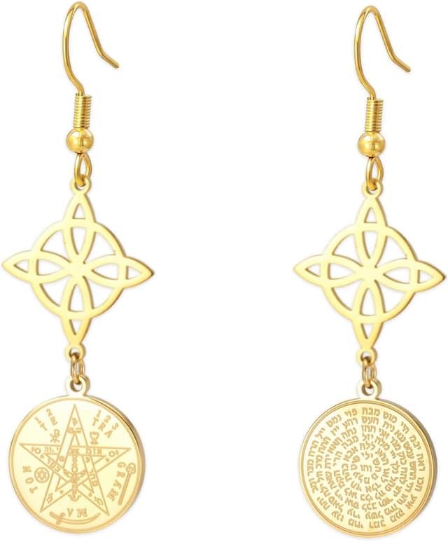 Detalle de Dreamtimes Hexenknoten-Ohrringe mit Tetragrammaton & Pentagramm aus Edelstahl – Dangle-Ohrringe