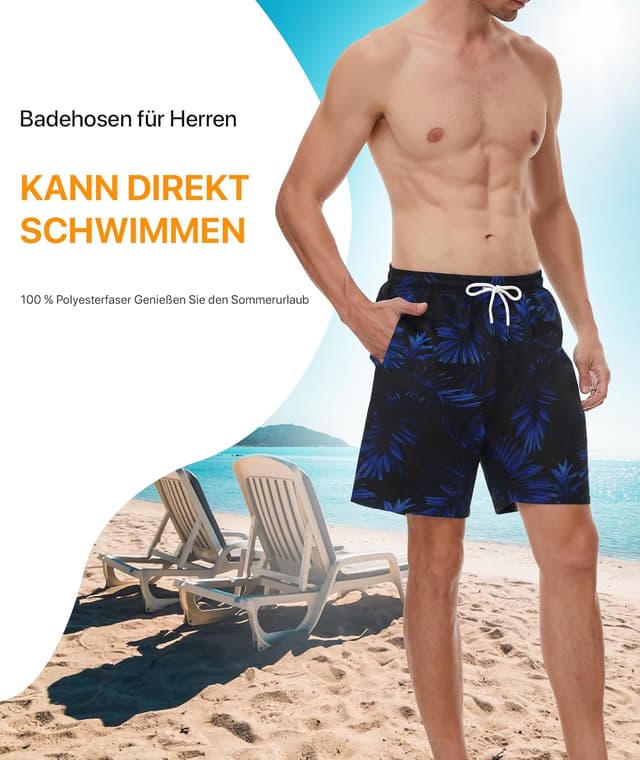 Detalle de SIHOHAN Herren-Badehose mit Meshfutter, schnelltrocknend und Tunnelzug