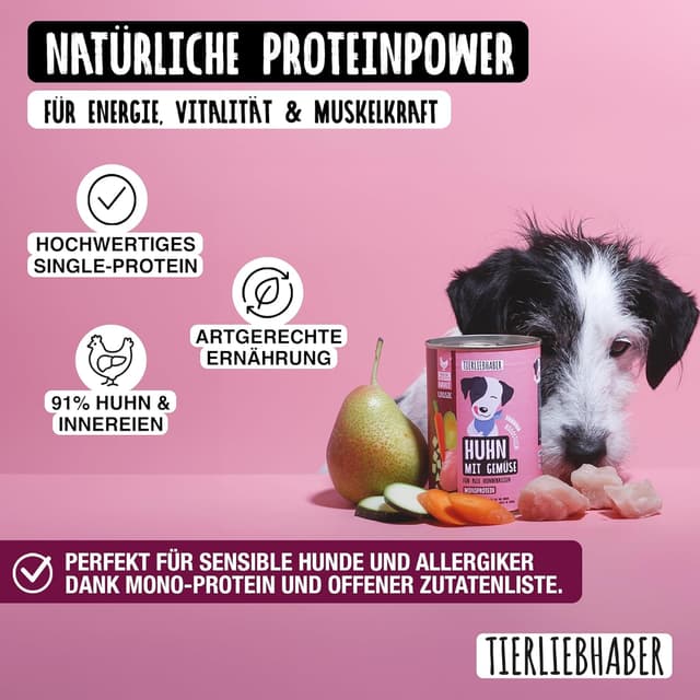 Detalle 2 de TIERLIEBHABER Nassfutter für Hunde Probierpaket 8x400 g (Huhn mit Gemüse) – von Tierärzten entwickelt