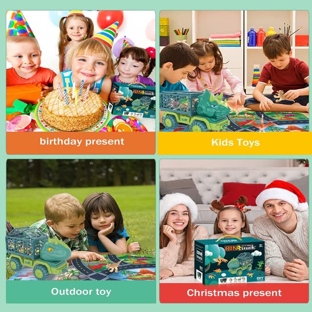 Detalle de Dinosaur Truck Toys for Kids (Triceratops) with 15 Dino Figures, Activity Play Mat & Dinosaur Eggs Set