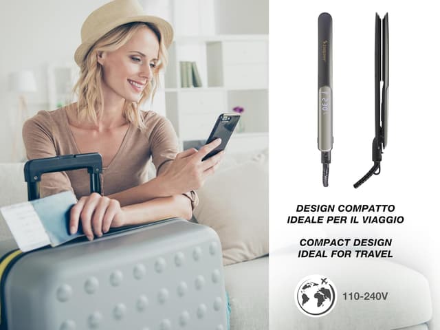 Detalle de Beper P301PIS200 piastra per capelli in ceramica con 6 livelli fino a 230°C