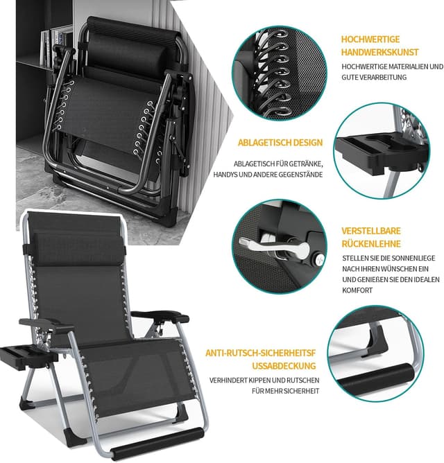 Detalle de Hengriacly sedia a sdraio pieghevole con copertura, schienale regolabile fino a 170° e portata 240 kg