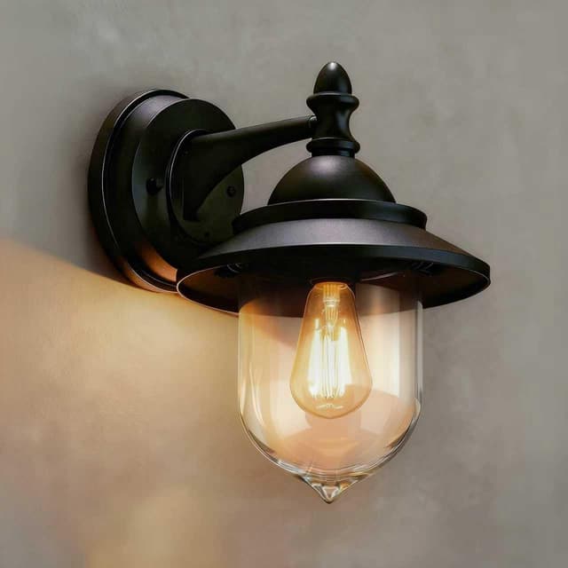 Detalle de EBION Coach Lantern Outdoor Wall Lights – Traditional vintage retro black coach lantern wall lamps (bulbs not included)