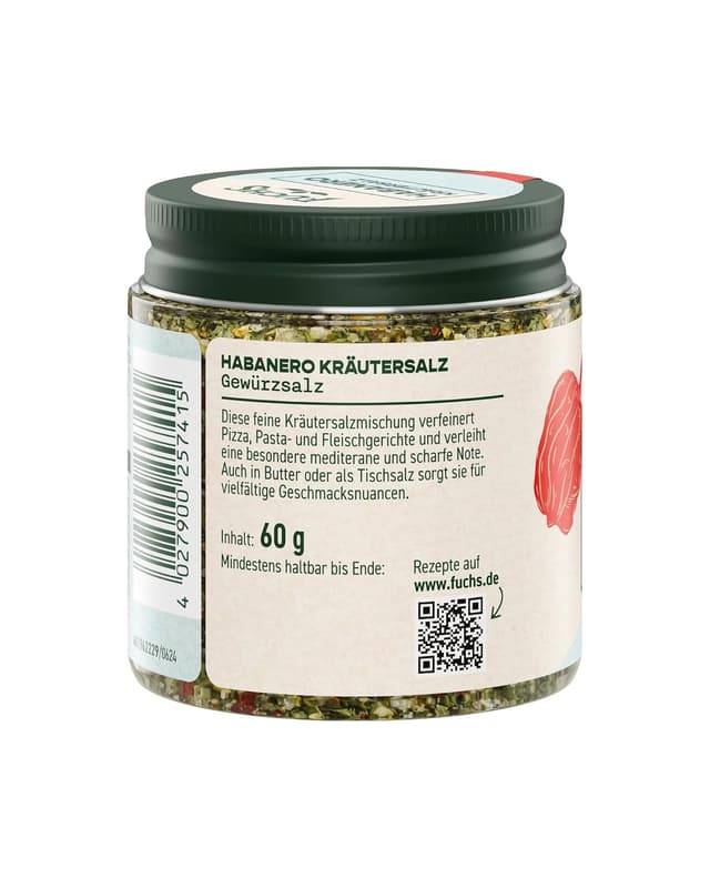 Detalle de Fuchs Gewürze Habanero Kräutersalz im wiederverschließbaren Gewürzglas (60 g) – Würzsalz für Pizza & Pasta