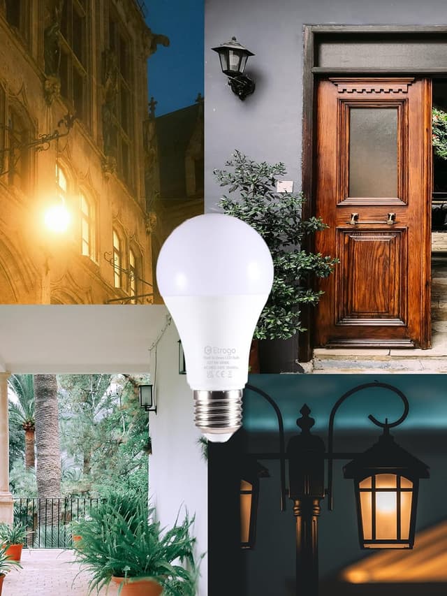 Detalle de Etrogo Lampadina crepuscolare E27 con sensore di luce bianco freddo 6000K 8W (2 pezzi)