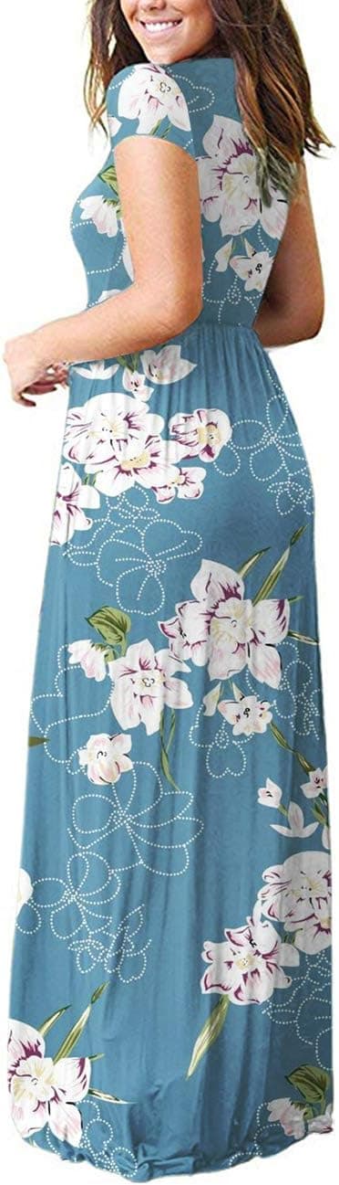 Detalle de AUSELILY Damen Sommerkleid Kurzarm Long Maxi mit Taschen – casual bis Arbeit