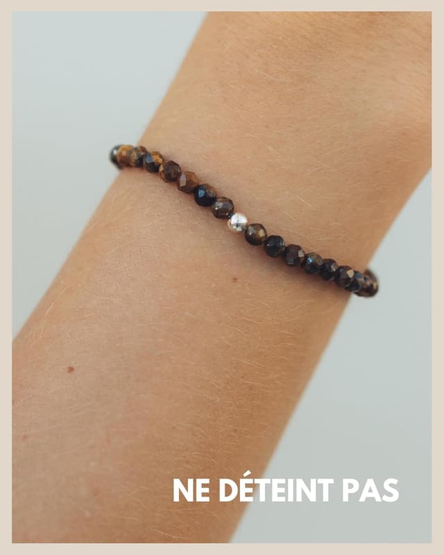 Detalle de GD GOOD.designs EST. 2015 Bracelet de perles en pierres naturelles facettées (4 mm) avec perle en argent 925