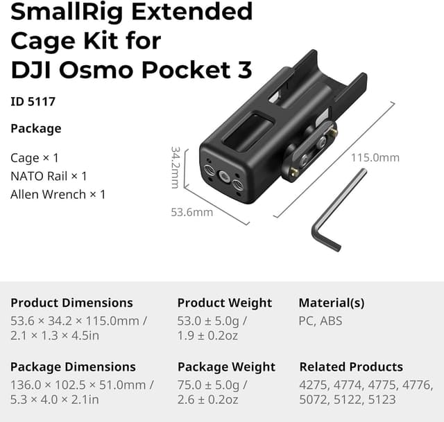 Thumbnail 6 de SMALLRIG Adaptateur d’extension pour DJI Osmo Pocket 3 — demi-cage avec filetage 1/4”-20 et support rails OTAN