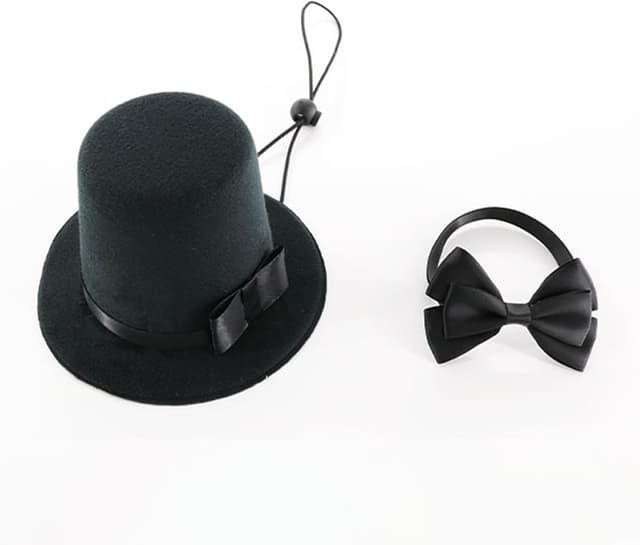 Detalle 2 de Ling & Bai Pet Formal Costume Set (2 pcs) – Dog Top Hat with Necktie and Bowtie, Black