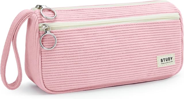 Detalle de KALIDI corduroy large pencil case with hand strap and 2 zip compartments