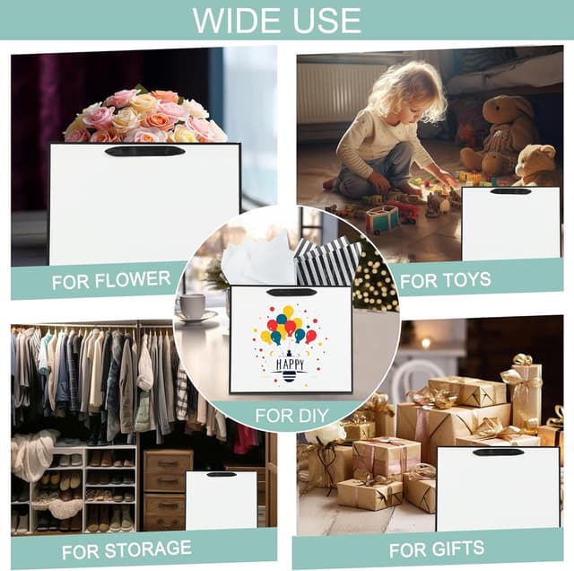 Detalle 2 de Offizon 12 Pack 12.5 inch White Gift Bags with Black & White Tissue Paper