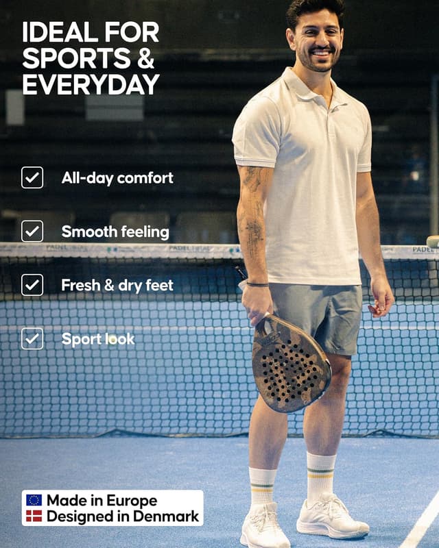 Detalle de Danish Endurance Tennis Crew Socks with Cotton Stripes (3 or 6 Pack) — cushioned, breathable gym sports socks