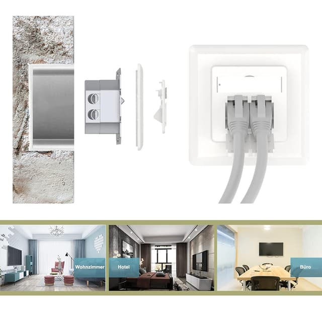 Thumbnail 6 de VCELINK Prise réseau RJ45 Cat6A FTP blindée à 2 ports, montage mural en saillie ou encastré, blanc