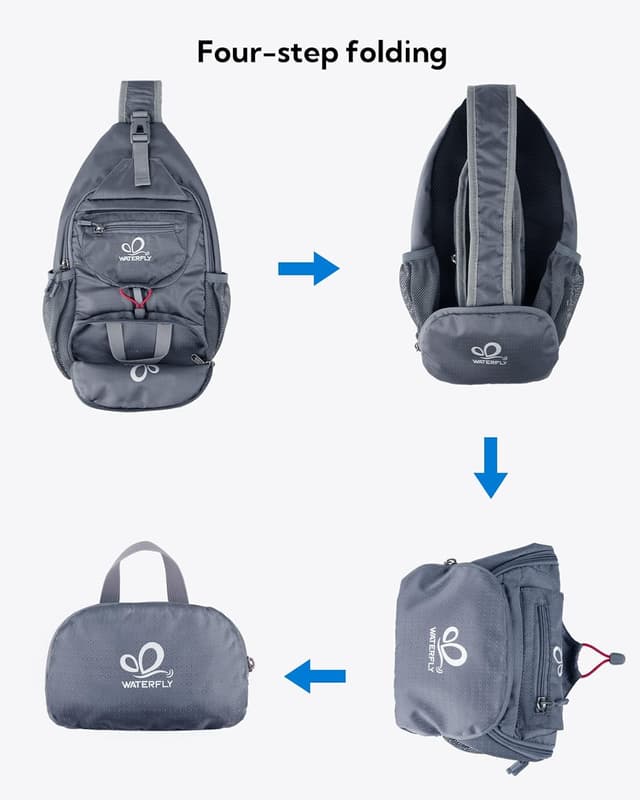 Detalle de Waterfly Brusttasche Sling Bag Klein – faltbare Crossbody-/Slingbag mit Nylon und verstellbarem Schultergurt