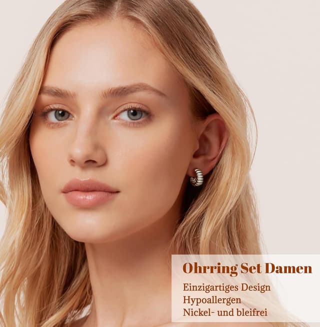 Detalle 2 de jagosen 3 Paar Creolen Silber 925 / Gold-Optik mit Zirkonia – Set für durchstochene Ohrläppchen