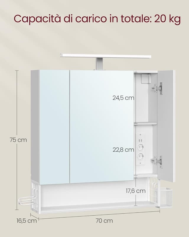 Detalle de VASAGLE Mobile bagno con LED 16,5 cm