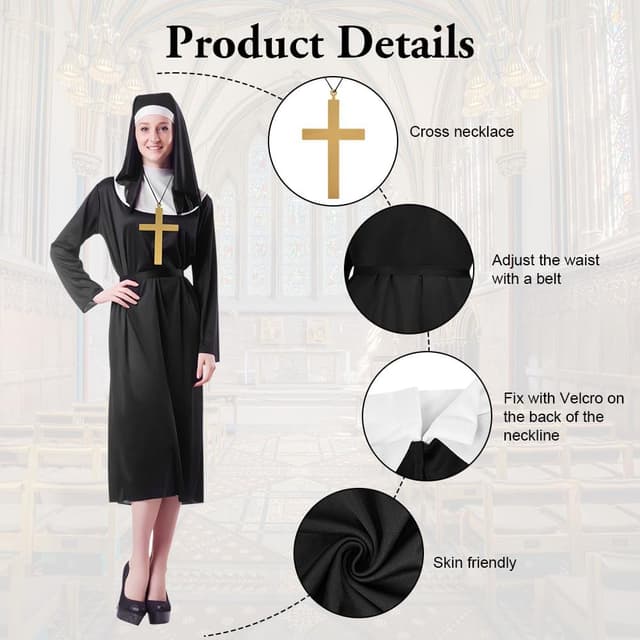 Thumbnail 3 de Aomig Nonnen Kostüm Damen 4‑teilig 🎭