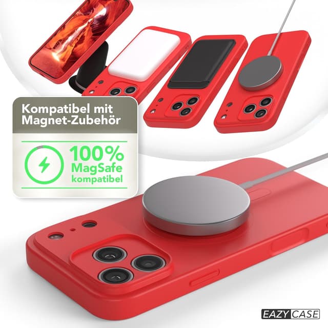 Detalle 1 de EAZY CASE magnetische Silikonhülle für iPhone 17 Pro Max – mattrot mit Kameraschutz