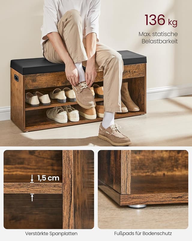 Detalle 2 de VASAGLE LHS130B01 Schuhbank 30×100×44 cm