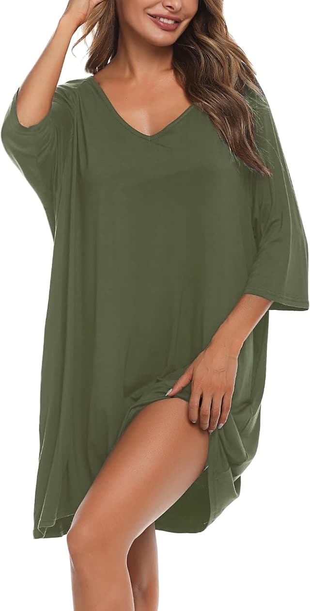 Thumbnail 6 de Bresdk Chemise de nuit femme manche 3/4 en coton modal et élasthanne (grande taille, col V)