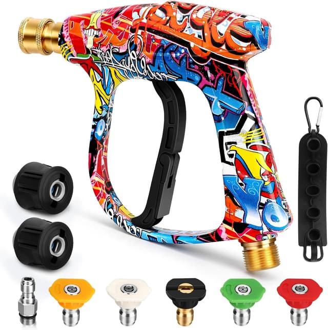 Detalle de Fuutilake Short High Pressure Washer Gun with 5 Nozzles & 2 Hose Connectors (4000PSI) for Karcher K-series