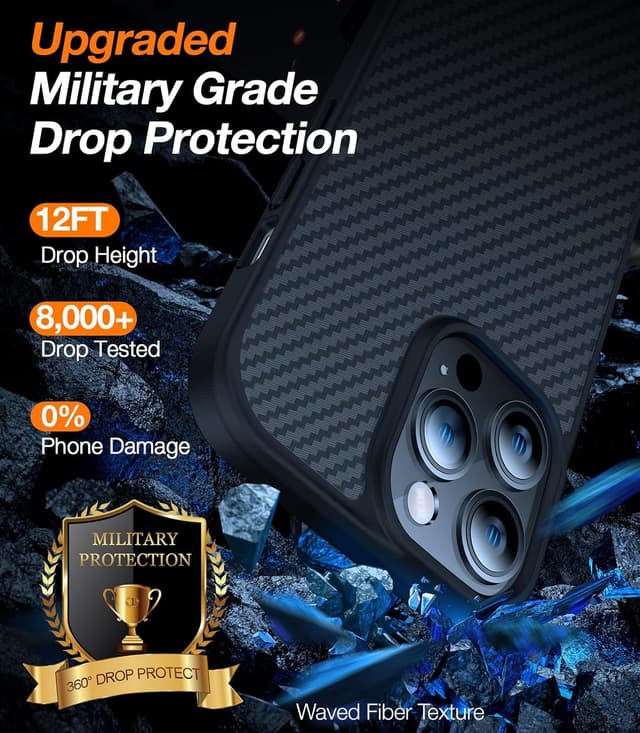 Detalle 2 de Torras Upgraded Stronger Magnetic iPhone 14 Pro Case with MagSafe (Aramid Fiber Back, Black Edge)