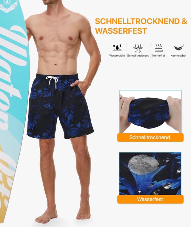 Detalle de SIHOHAN Herren-Badehose mit Meshfutter, schnelltrocknend und Tunnelzug