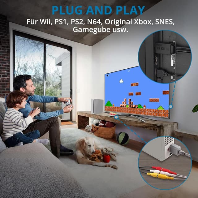 Detalle de AUTOUTLET RCA-zu-HDMI-Konverter (1080P/720P) mit 4:3/16:9-Umstellung für Wii, PS1/PS2, N64 & mehr