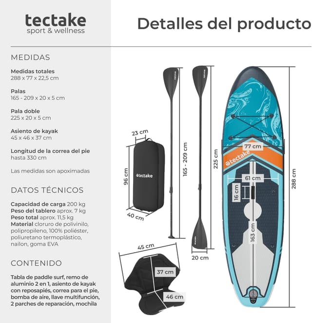 Thumbnail 5 de tectake® Tabla de Paddle Surf Hinchable 200 kg