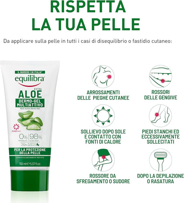 Detalle 2 de equilibra Corpo Aloe Dermo-Gel all’Aloe Vera lenitivo multiuso (6 x 75 ml)
