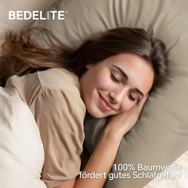 Detalle de BEDELITE Kissenbezug 80x80 cm aus Baumwolle, Beige (2er-Set) mit extra-langer Reißverschluss