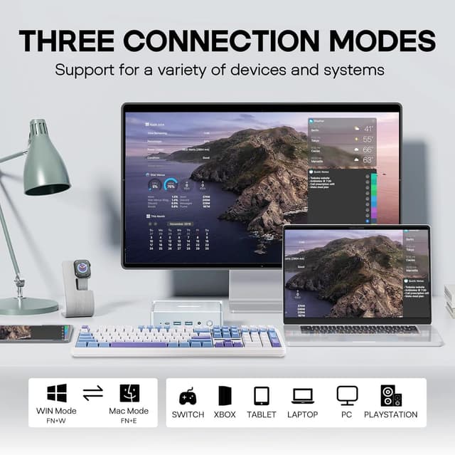 Detalle de EPOMAKER Aula F108 Wireless Gaming Keyboard (Full Size, Hot-Swappable) with 4000mAh Battery, 108 Keys, White & Blue