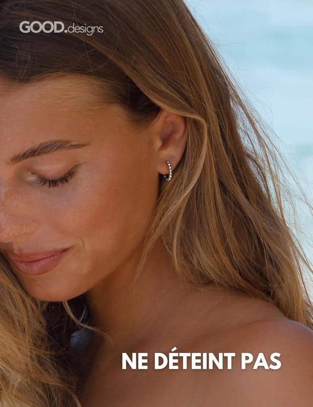 Detalle de GD GOOD.designs – Créoles en acier inoxydable pour femmes avec boules (15 mm), hypoallergéniques et étanches